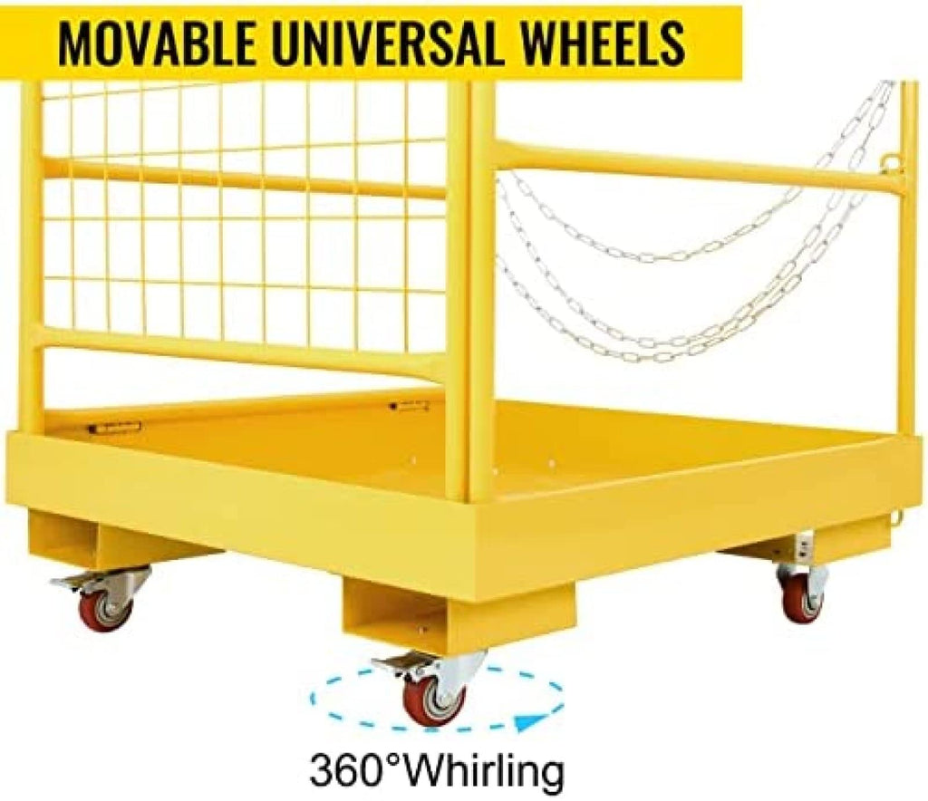 Forklift Safety Cage, Forklift Man Basket 1150lbs Capacity, Work Platform with Safety Harness & Lock, Drain Hole & Wheels & Tool Basket, Perfect for Aerial Work