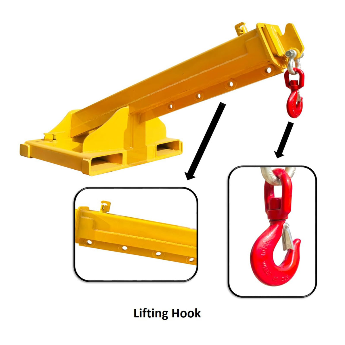 4400LB Adjustable Forklift Mobile Crane, Lifting Forklift Extension Attachments, Fix Angle Jib Boom Crane, W/Telescopic Boom and Hook, for Forklift Towing Handling 63in to 98in Extended Arm