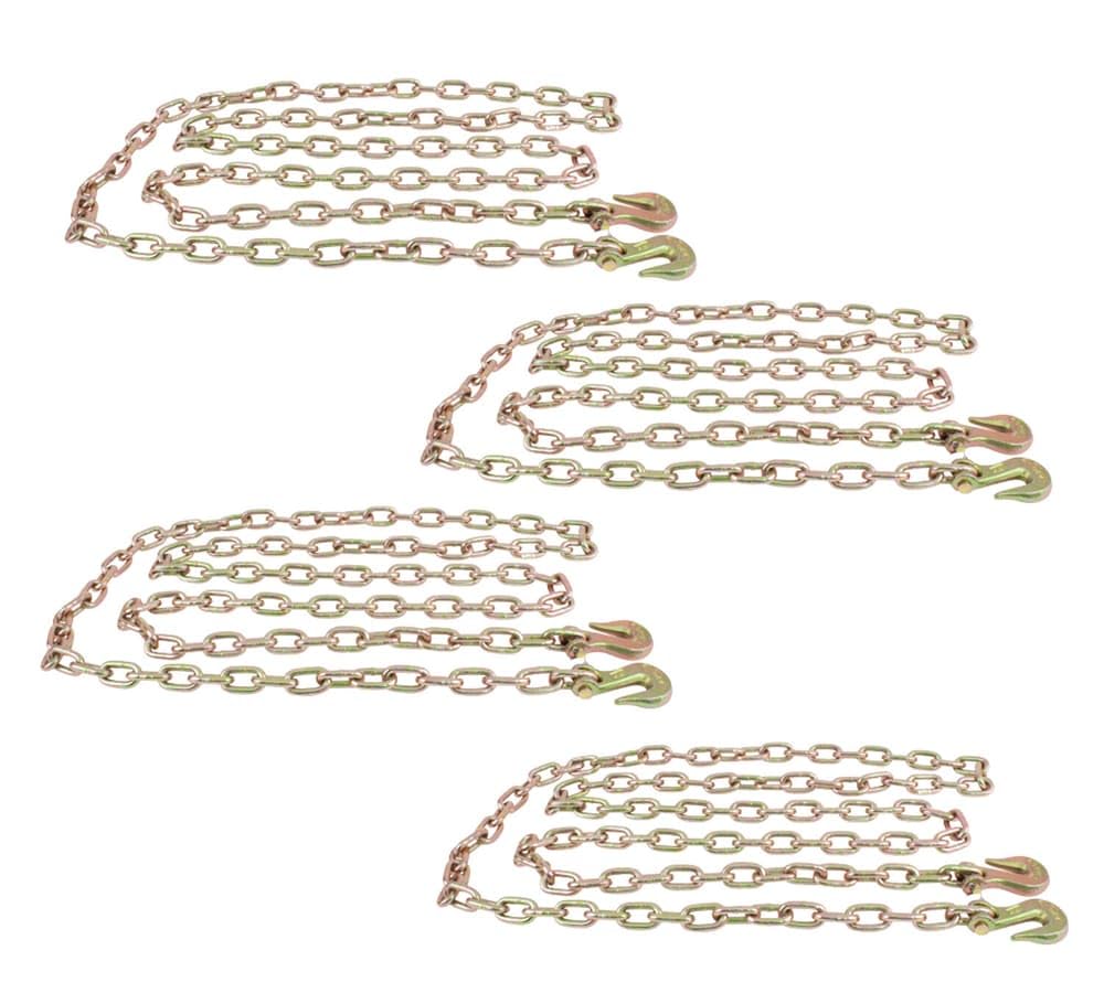 Mytee Products 4 Pack 5/16 Inch x 16 FT Grade 70 Binder Chain with Clevis Grab Hooks - G70 Transport Tow Chain - 4,700 Lbs Working Load Limit