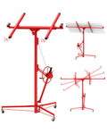 IDEALHOUSE 11 FT Drywall Panel Lift – 150 LB Heavy Duty Sheetrock Hoist – 360° Adjustable Arm – 3 Lockable Wheels – Collapsible for Ceiling & Wall Installation, Home Improvement and Construction – Red