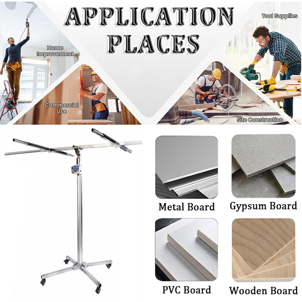 Gypsum Board Lifter, Sheet Lifter, Level Gauge, Lifting Jack Tool with Lockable Universal Wheels, Strong Load-Bearing Capacity, Suitable for Construction, Construction Sites ()