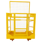 43"X45" Forklift Safety Cage, 1800LBS Capacity Forklift Man Basket with Safety Harness & Lock, Heavy-Duty Steel Forklift Work Platform, Collapsible Aerial Lift Basket with Wheels