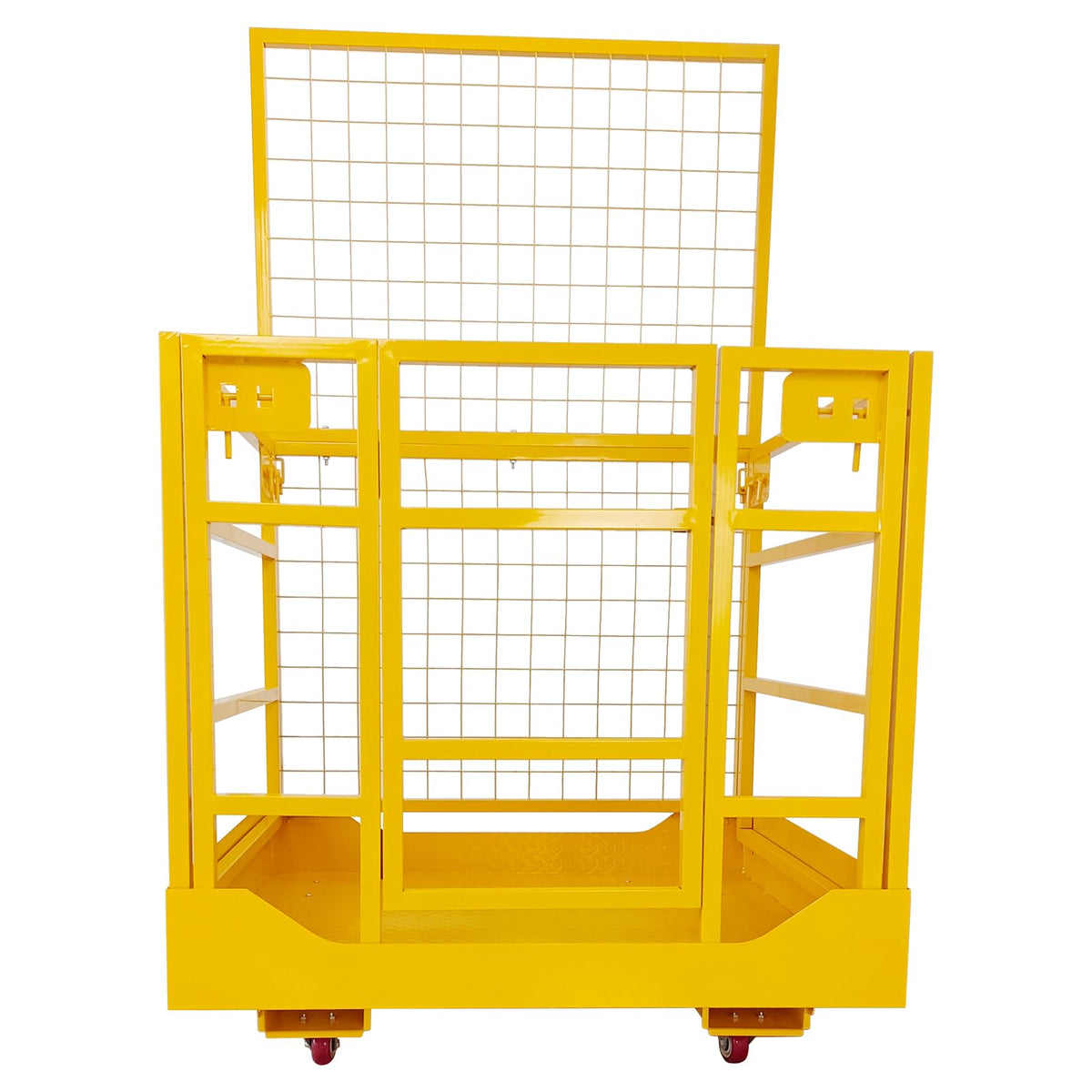 43"X45" Forklift Safety Cage, 1800LBS Capacity Forklift Man Basket with Safety Harness & Lock, Heavy-Duty Steel Forklift Work Platform, Collapsible Aerial Lift Basket with Wheels