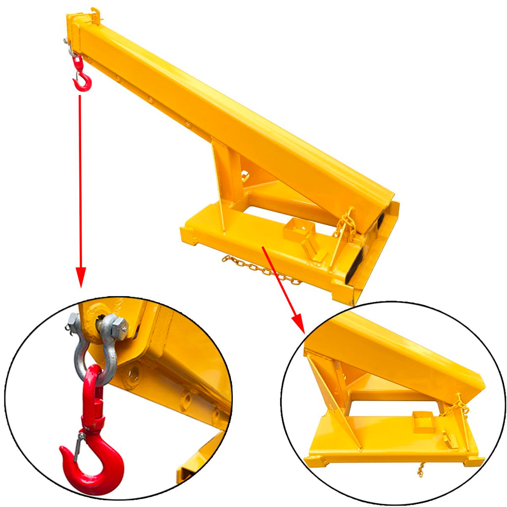 2 Ton (4400 lbs) Forklift Jib Boom Attachment, 63-98in Adjustable Telescopic Lifting Crane Arm, One Hook, Heavy Duty Forklift Extension for Material Handling, Towing & Lifting Equipment