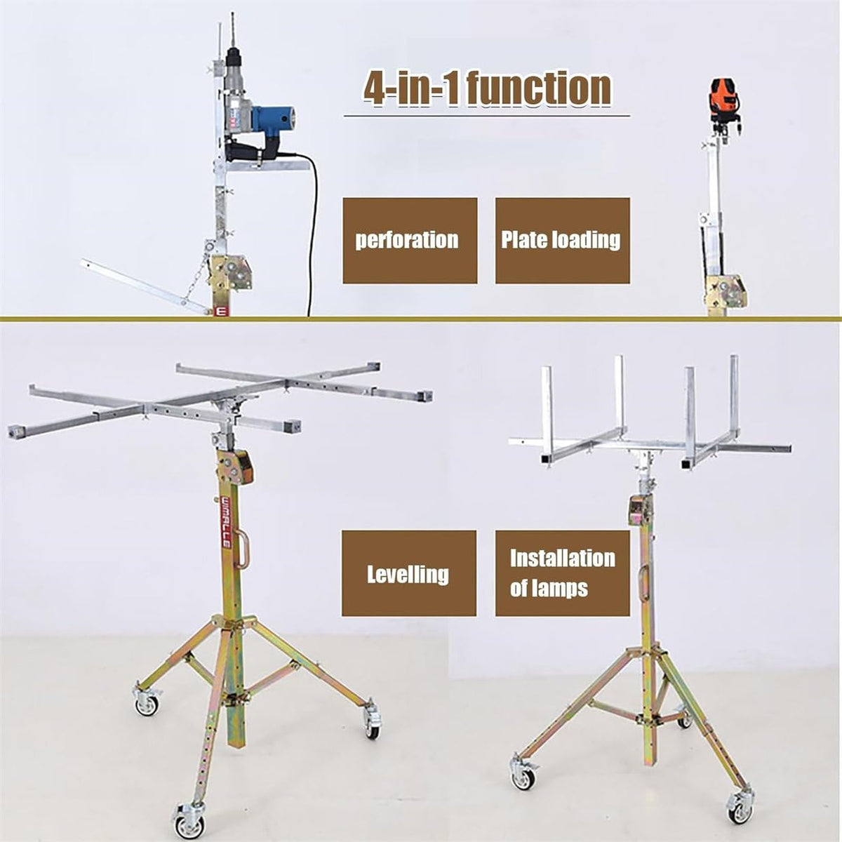 Plasterboard Lifter, Heavy Duty Drywall Lift, Plaster Board Panel Hoist Jack Tool W/ 4" Caster Wheels Rolling Lockable, for Construction/Industrial/Business,3m