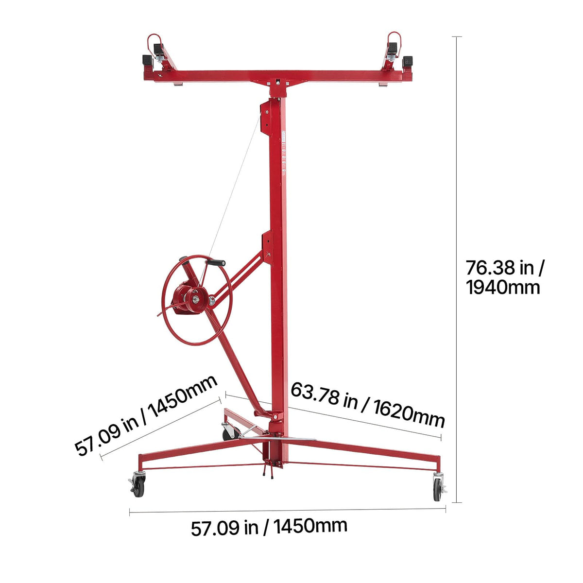 16ft Drywall Lift, Heavy-Duty 150 lbs Sheetrock Hoist with Adjustable Telescoping Arm, Lockable Wheels, Drywall Lifter Panel Jack Hoist Tools Ideal for Ceiling & Wall Installation (Red) 150 lbs Weig