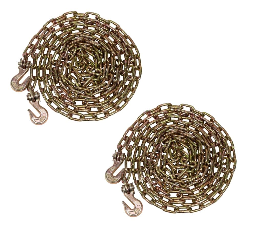 Mytee Products 4 Pack 5/16 Inch x 20 FT Grade 70 Binder Chain with Clevis Grab Hooks - G70 Transport Tow Chain - 4,700 Lbs Working Load Limit