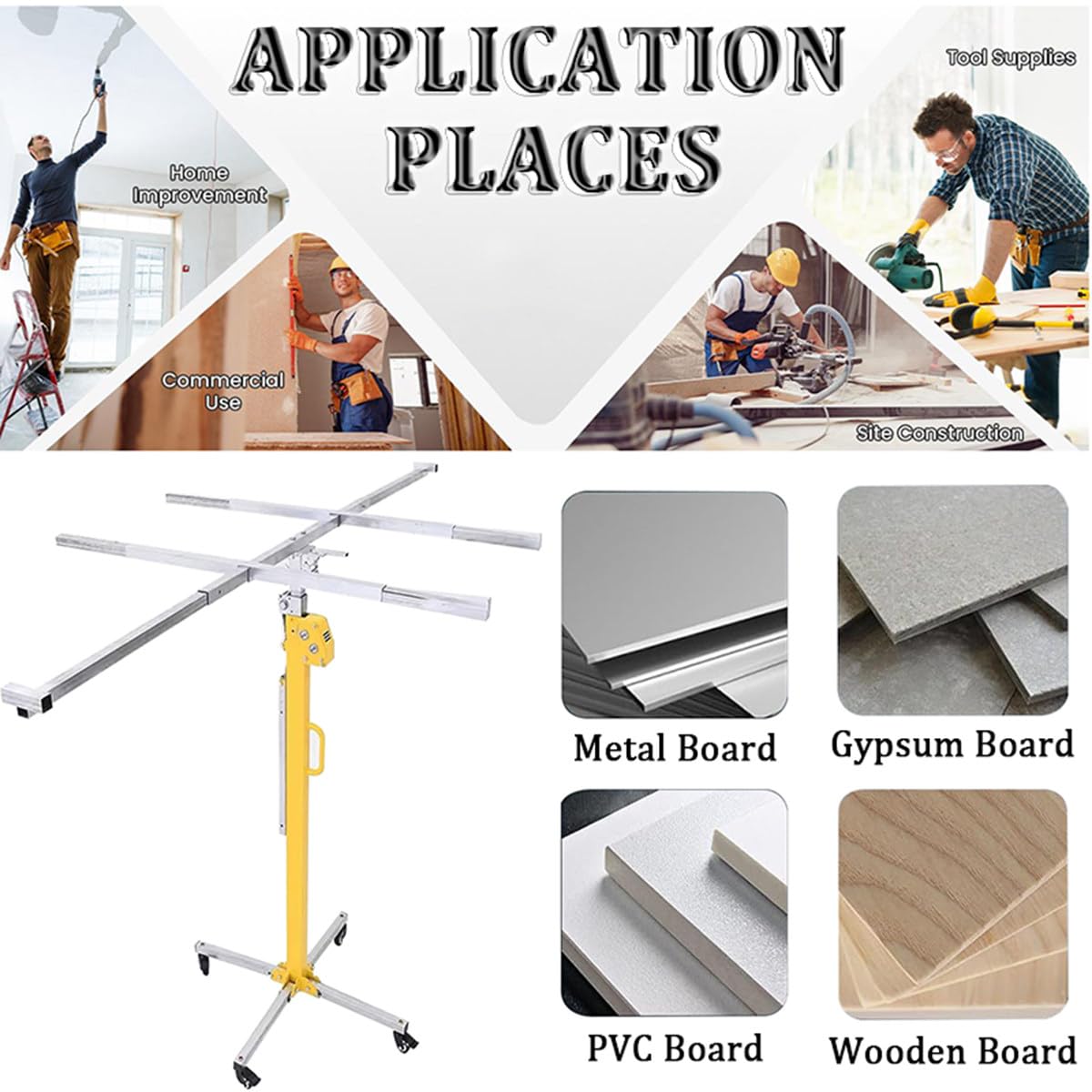 Drywall Lift, Panel Lift, Drywall Construction, Max Lifting Capacity 80 Kg, Suitable for Furniture Upholstery, Commercial and Industrial, with Lockable Castors ()