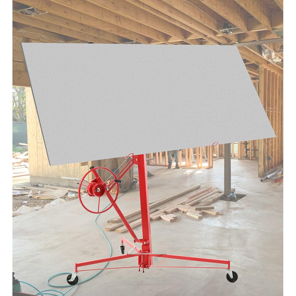 Drywall Lift 11' Drywall Panel Hoist Construction Rolling Caster Wheel Lockable Tool Jack Lifter Jack Drywall Lift Construction Tools (Red) (Red + 11FT)