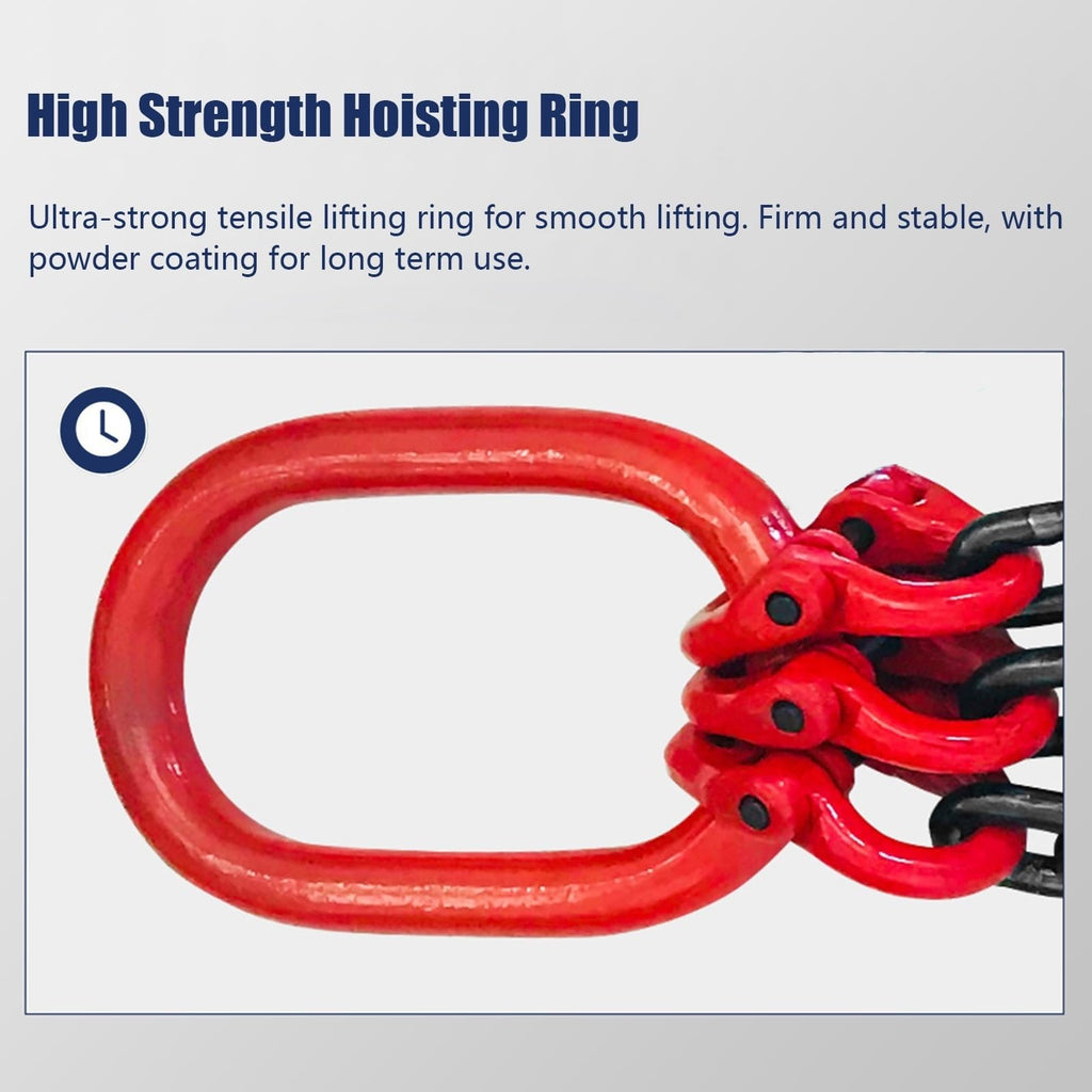 Lifting Chain with 4400lbs Load Capacity, Durable 4-Hook Design for Balanced Lifting, Ideal for Cranes and Heavy Load Handling