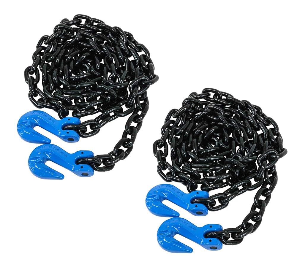 Mytee Products 2 Pack 3/8" x 10' G100 High Grade Transportation Chain w/Grab Hooks, 8800 lbs WLL