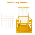 43x45 in Forklift Safety Cage Man Basket, 1800 LB Capacity, Heavy Duty Steel Forklift Work Platform with Railing & Wheels for Warehouse Factory Maintenance, Yellow