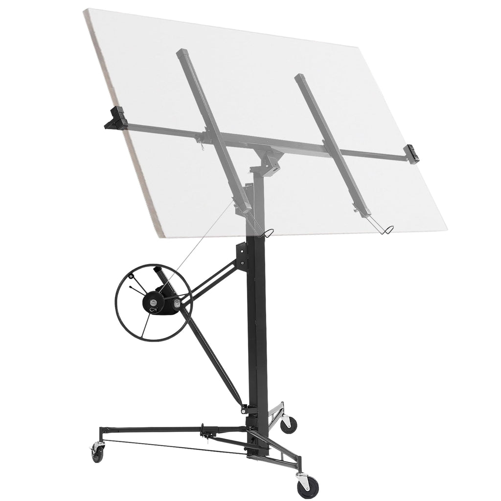 11FT Drywall Lift, 150LB Capacity Sheetrock Panel Hoist, Sheetrock Lifter tools with 3 Lockable Caster Wheels, 360° Rotatable Telescopic Arm for Ceiling Work (Black, 11FT)