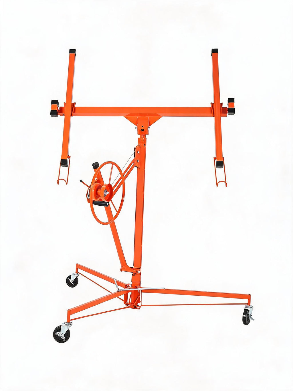 11 ft Drywall Lift Panel Hoist, 150 lb Capacity, Telescopic Arm, 360° Swivel Cradle, 3 Locking Caster Wheels, Black