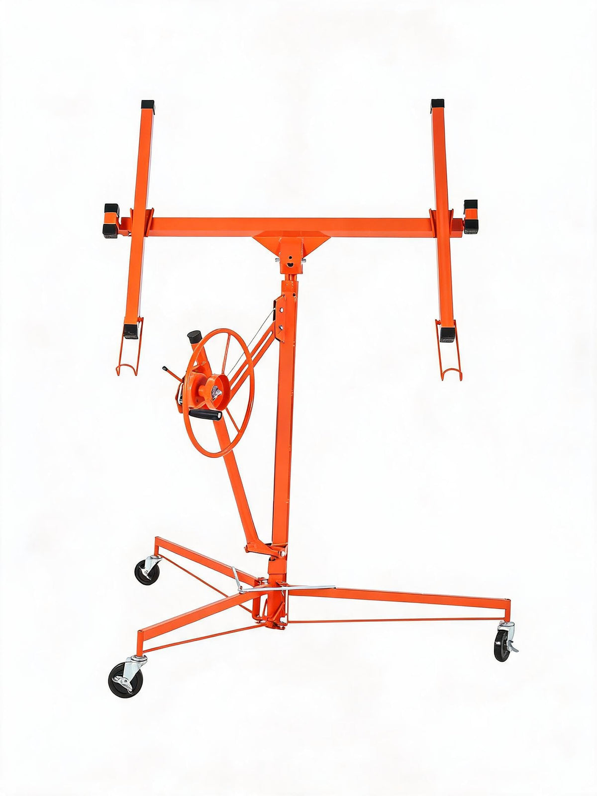 11 ft Drywall Lift Panel Hoist, 150 lb Capacity, Telescopic Arm, 360° Swivel Cradle, 3 Locking Caster Wheels, Black