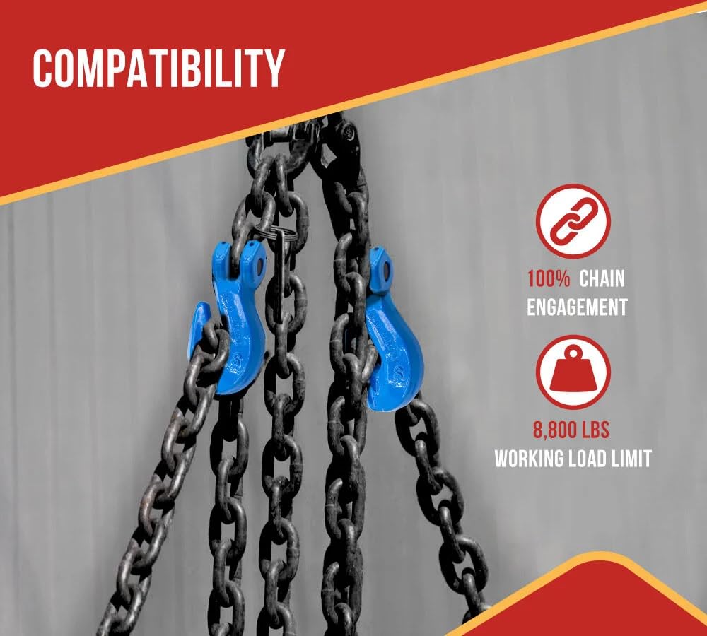 Mytee Products 2 Pack 3/8" x 10' G100 High Grade Transportation Chain w/Grab Hooks, 8800 lbs WLL