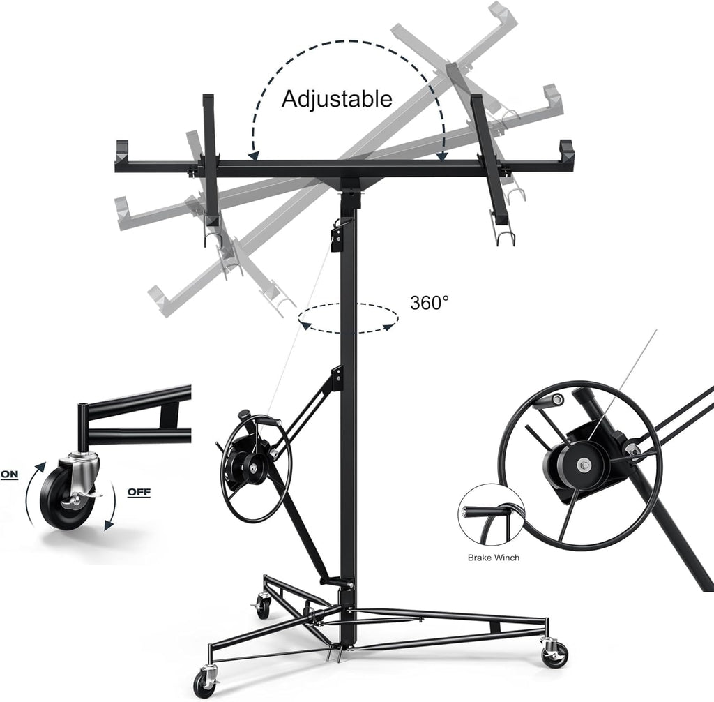 16 ft Drywall Lift, 150 Lbs Heavy Duty Sheetrock Hoist with Wheels
