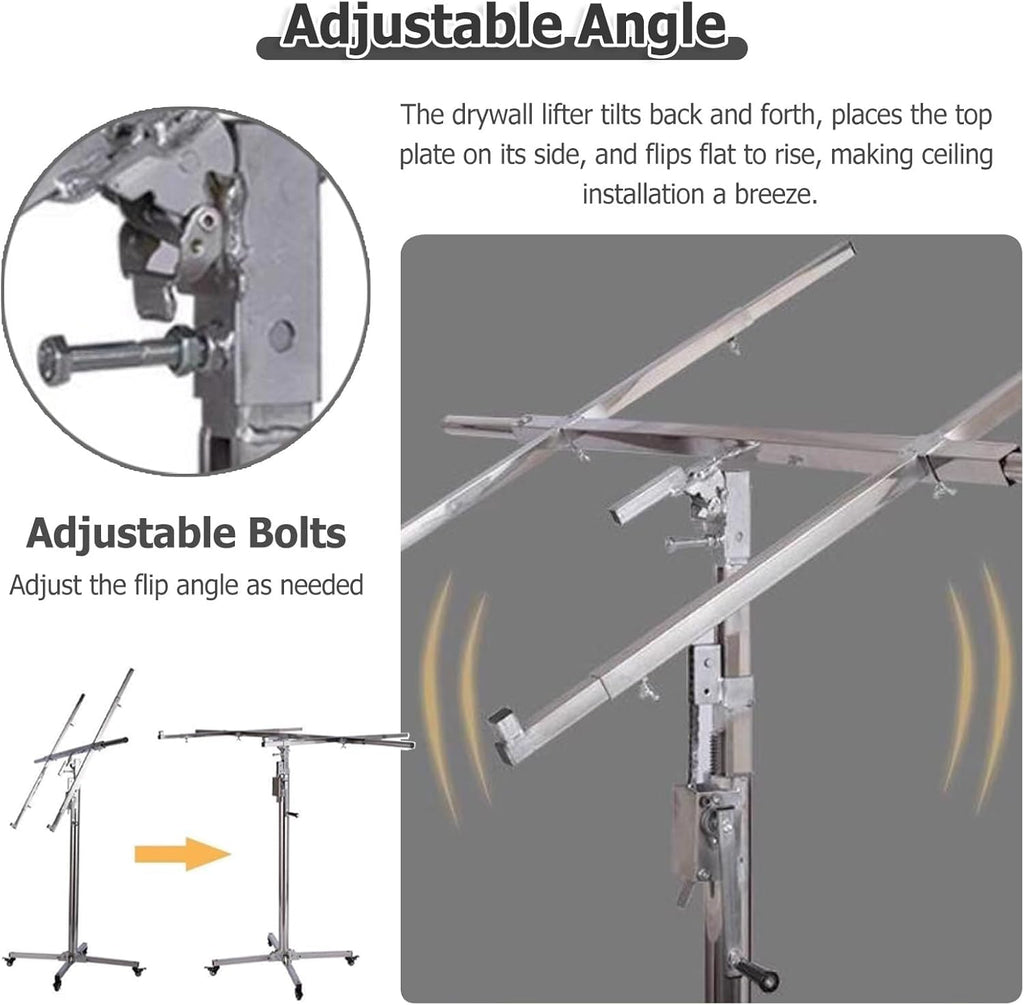 Panel Hoist Jack Lifter with Rolling Caster Wheels - Sheetrock Lift Drywall Lift Extension - Portable Adjustable Telescopic Arm Panel Hoist Jack Tool Labor Saving(3.7m/12.1ft+accessory)