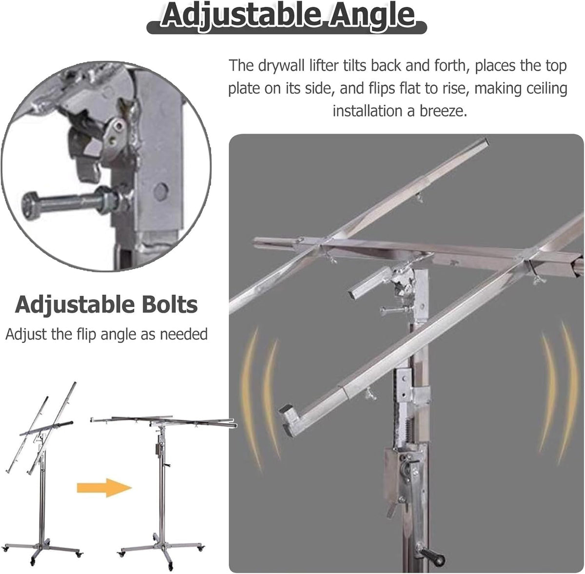 Sheetrock Hoist Drywall Lift with Adjustable Telescopic Arm, Drywall Lift Hoist Panel Plaster Board Lift, Drywall Jack for Ceiling with 4 Lockable Wheels, 50 Kg Weight Capacity(Medium - Max H 12.1ft)