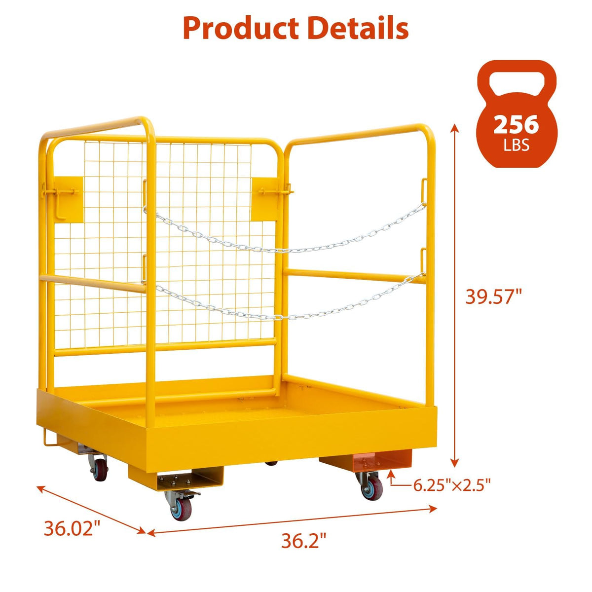 Forklift Man Basket, 36X36 Inches Forklift Safety Cage 1200 Lbs Capacity，Heavy Duty 2-Man Collapsible Work Platform with Lock & Safety Harness, Lift Basket for Telehandler, Aerial Work