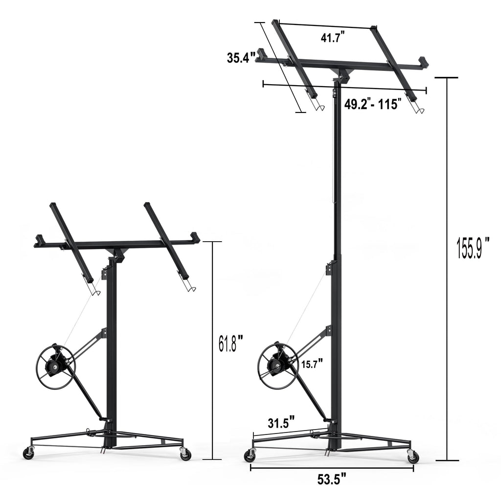 13 FT Drywall Lift Panel Rolling Hoist Jack Lifter, One-Person Operation, 150 LBS Load Capacity, Ideal for DIY and Home Renovation - Adjustable Telescopic Arm, with Wheels