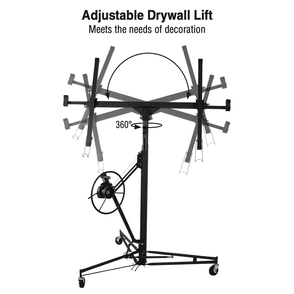 Drywall Lift 11FT – Drywall Lifter Panel Jack, 150LBS Heavy Duty Sheetrock Hoist with 360° Adjustable Telescopic Arm & Wheels (Black)