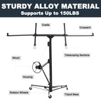 11FT Drywall Lift, 150LB Capacity Sheetrock Panel Hoist, Sheetrock Lifter tools with 3 Lockable Caster Wheels, 360° Rotatable Telescopic Arm for Ceiling Work (Black, 11FT)
