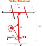 16 FT Drywall Lift Panel Rolling Hoist Jack Lifter, Sheetrock Lift Drywall Lift, Foldable Adjustable Drywall Jack Lift for Ceiling and Walls and Home Improvement, with 3 Lockable Wheels, Red
