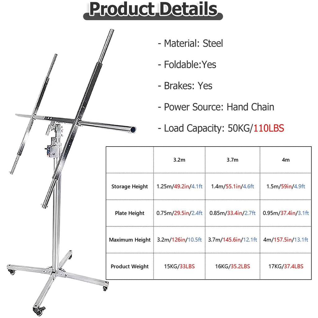 Safe Plate Lifter Tool, Heavy-Duty Drywall Sheet Lifter, 360° Adjustable Sheetrock Lifter with Rolling Casters & Extendable Arm, for DIY, Home Improvement