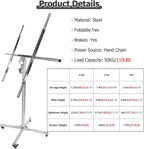 Lockable Board Sheetrock Lift for Site Construction - 110 Lbs Load Capacity Panel Hoist Lift w/Adjustable Telescopic Arm - Tiltable Rotation Panel(Max H 3.2m/126in/10.5ft)