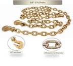 Mytee Products 4 Pack 3/8 Inch x 20 FT Grade 70 Binder Chain with Clevis Grab Hooks - G70 Transport Tow Chain - 6,600 Lbs Working Load Limit