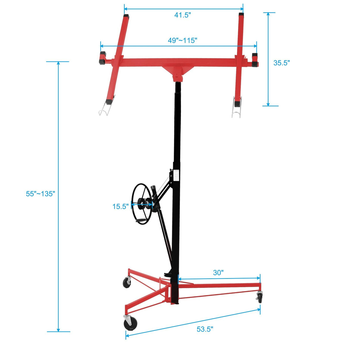 11FT Drywall Lift Hoist, 150 lbs Capacity Panel Lifter with Telescoping Arm, Steel Construction Drywall Hoist for Ceiling Installation, 4-11FT Adjustable Height(Black+Red)