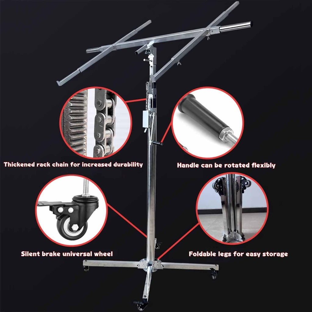 Three in One Drywall Lift Sheetrock Lift with Electric Hammer Bracket, Rolling Caster Wheels Lockable Construction Tools Mobile Installation Brackets(3M)