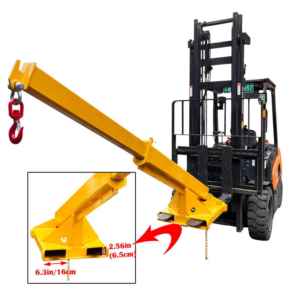 3T/6600LB Adjustable Forklift Jib Boom Crane Attachment, 63-98in Forklift Telescopic Lifting Arm, Mobile Crane with One Hook for Forklifts, Heavy-Duty Towing & Handling Equipment