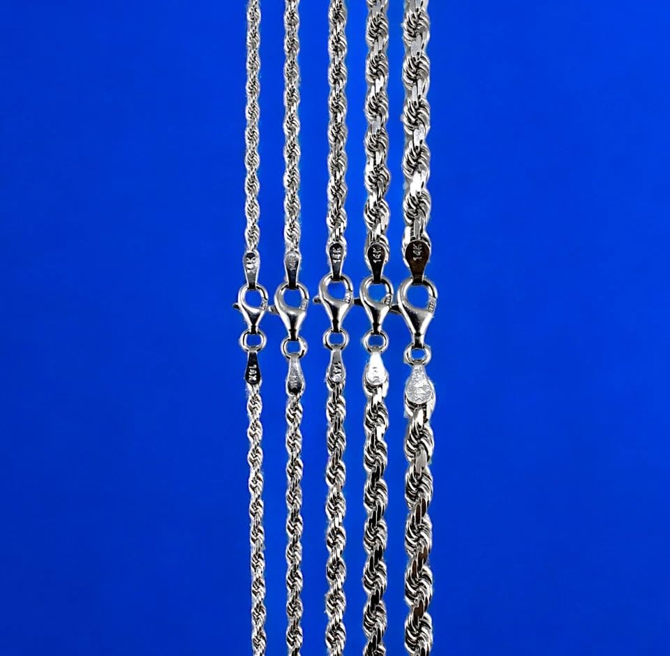 14K White Gold Rope Chain Necklace Bracelet Diamond Cut Real Gold 2mm-6mm 7"-30" | MADE IN ITALY