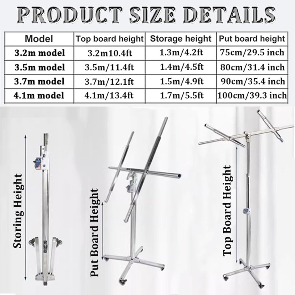 Gypsum Board Lifter, Sheet Lifter, Level Gauge, Lifting Jack Tool with Lockable Universal Wheels, Strong Load-Bearing Capacity, Suitable for Construction, Construction Sites ()