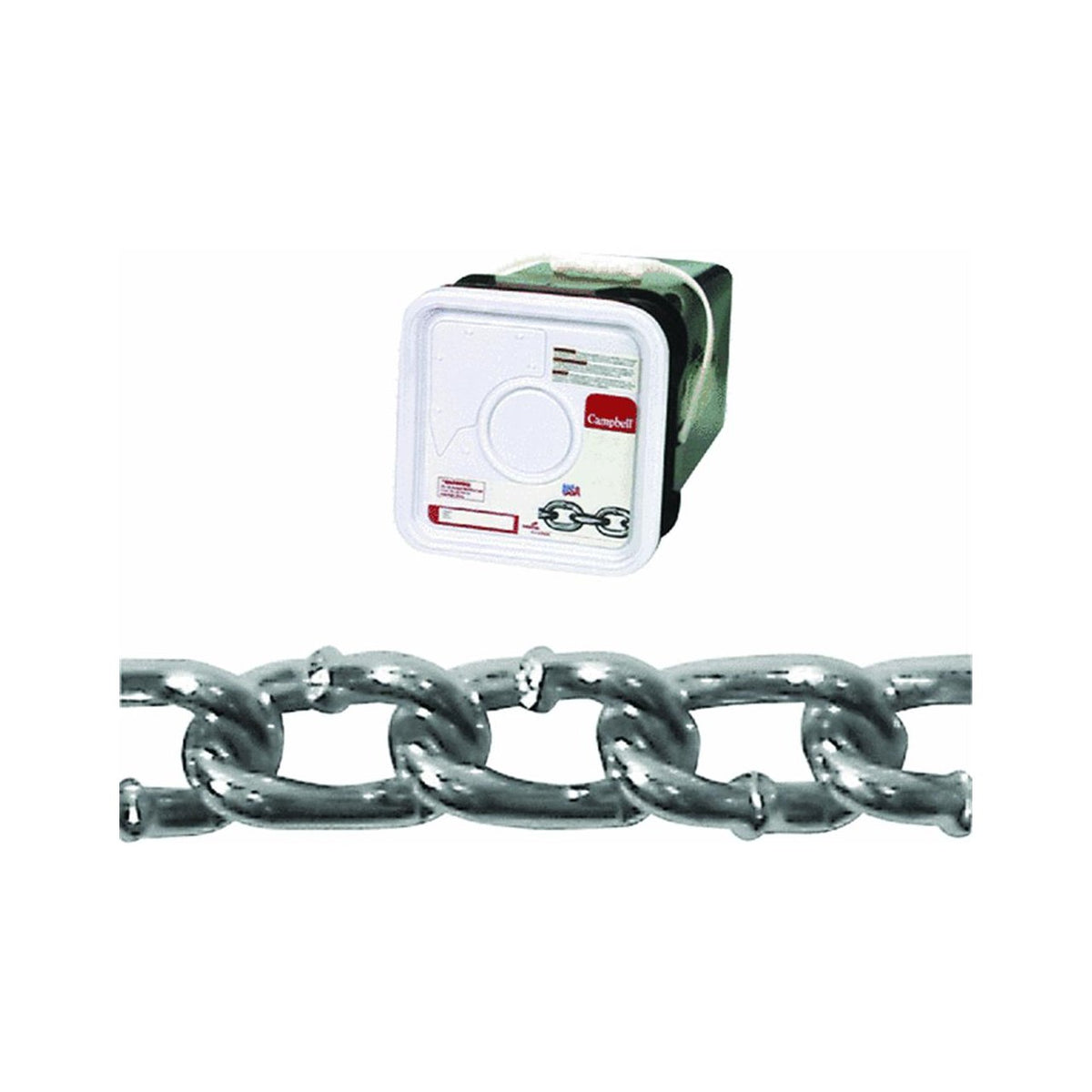 Campbell No. 2/0 Twist Link Machine Chain - Carbon Steel, 3/16 in. Dia, 175 Ft. Length