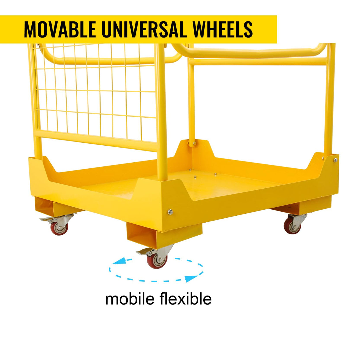 36''x36'' Forklift Safety Cage, Forklift Work Platform 1200LBS Capacity with 4 Universal Swivel Wheels Collapsible Lift Basket Aerial Rails Aerial Platform