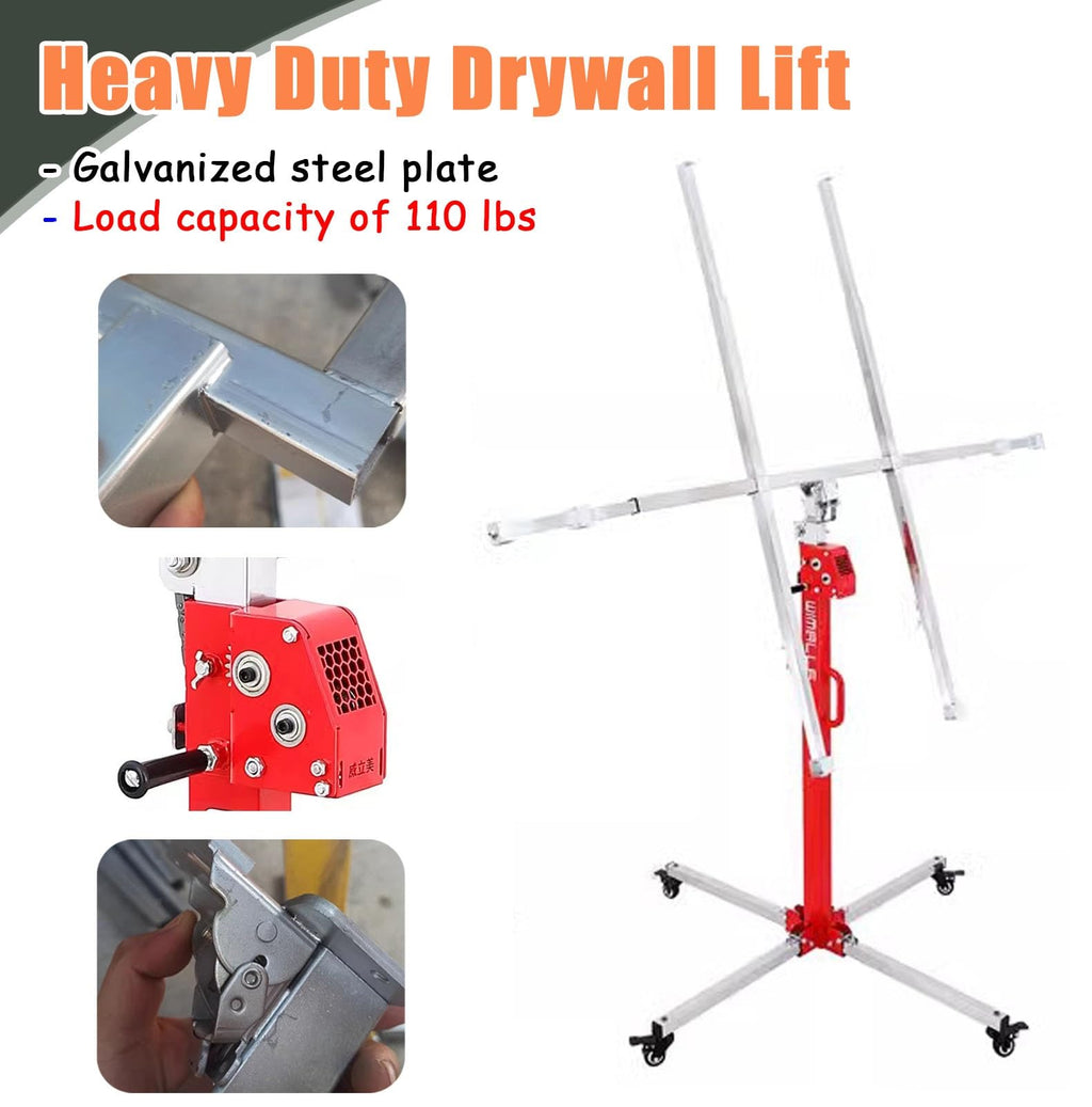 Drywall Lift Red Drywall Rolling Lifter Panel, 10/11.5/13/14.7/16.4 Ft Sheetrock Lifting Tools, Adjustable Ceiling Board Hoist Commercial, for Workshop Garage(3.0 m(10ft))