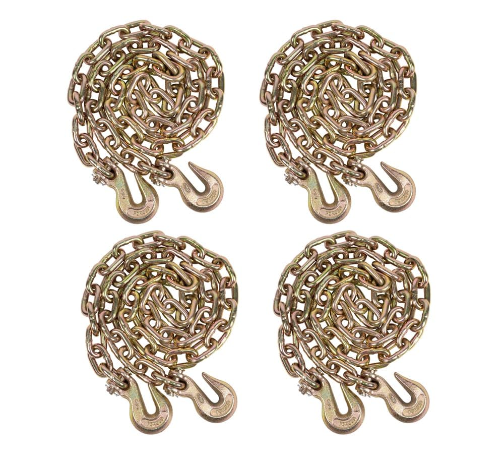 Mytee Products (4 Pack) 3/8" X 25' G70 Chain with Grab Hooks, WLL 6,600 lbs