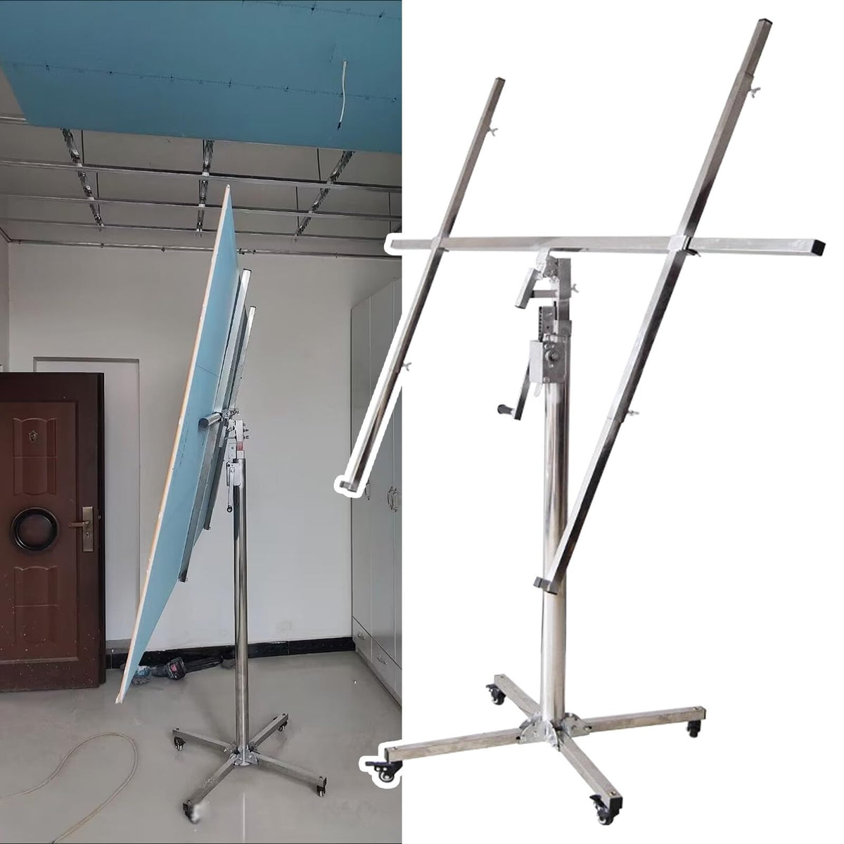 JYHHCYS Sheetrock Lift Drywall Lift Extension - Panel Hoist Jack Lifter with Rolling Caster Wheels - Portable Adjustable Telescopic Arm Panel Hoist Jack Tool Labor Saving(3.2m/10.5ft+Accessory)