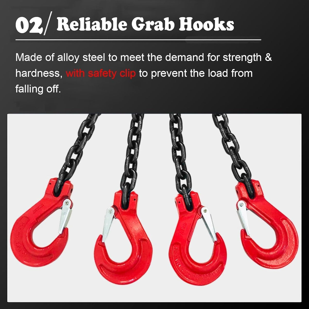 Heavy-Duty Lifting Chain with Grab Hook for Engine Hoisting and Sling Applications, High Load-Bearing Capacity,8 Ton