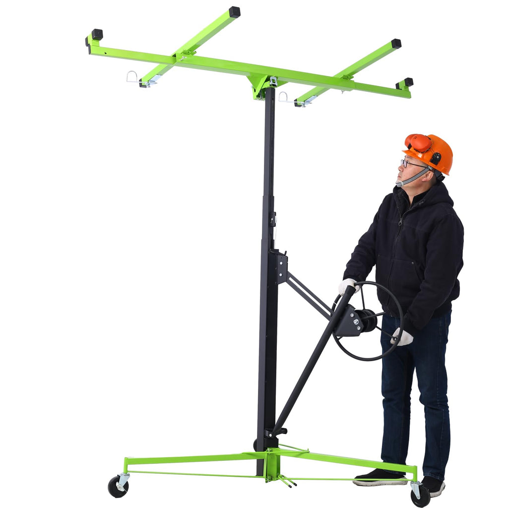 Tidyard Drywall Lift Panel Hoist, 11 Foot Adjustable Telescoping Steel Drywall Lifter with Built-in Winch Brake and Foldable Tripod Base for Home Renovation and Commercial Construction