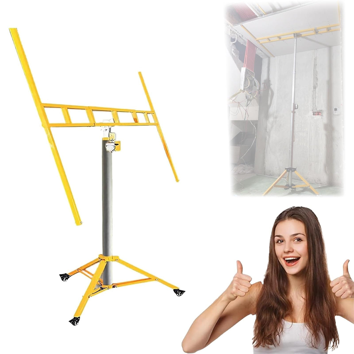 Drywall Lift Panel Manual and Electric Dual Purpose 10.5/12.1/13.4FT Max Height Three in One Drywall Lift and Lowering Lift for Ceiling and Walls Tools Sheetrock Lifter Tool(10.5FT)