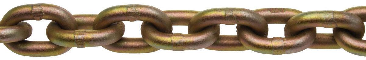 Campbell 0510426 System 7 Grade 70 Carbon Steel Transport Chain in Square Pail, Yellow Chromate, 1/4" Trade, 0.31" Diameter, 65' Length, 3150 lbs Load Capacity