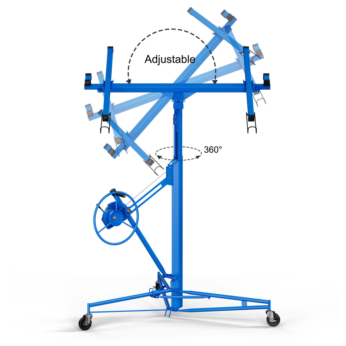 Drywall Lift 16FT, Sheetrock Lift 150LBS Heavy Duty Drywall Lift Panel with 360° Adjustable Telescopic Arm & 3 Lockable Wheels, Drywall Lifter for Home Improvement (Blue)