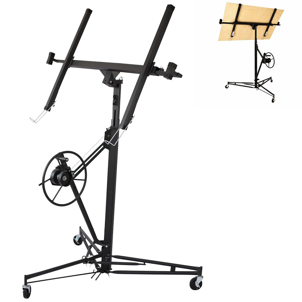 Drywall Lift 13 Ft, 150 LBS Heavy Duty Drywall Panel Hoist Jack, Rolling Sheetrock Lift with 360 Adjustable Telescopic Arm, Built-in Winch & 3 Lockable Wheels,Black,Black