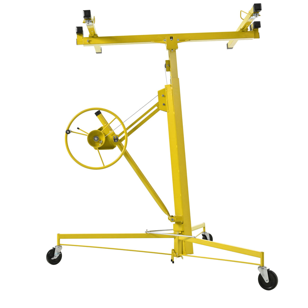16 FT Drywall Lift – Panel Rolling Hoist Jack Lifter Sheetrock, Drywall Lifting Construction Tools, Caster Wheel with Adjustable Telescopic Arm, Yellow
