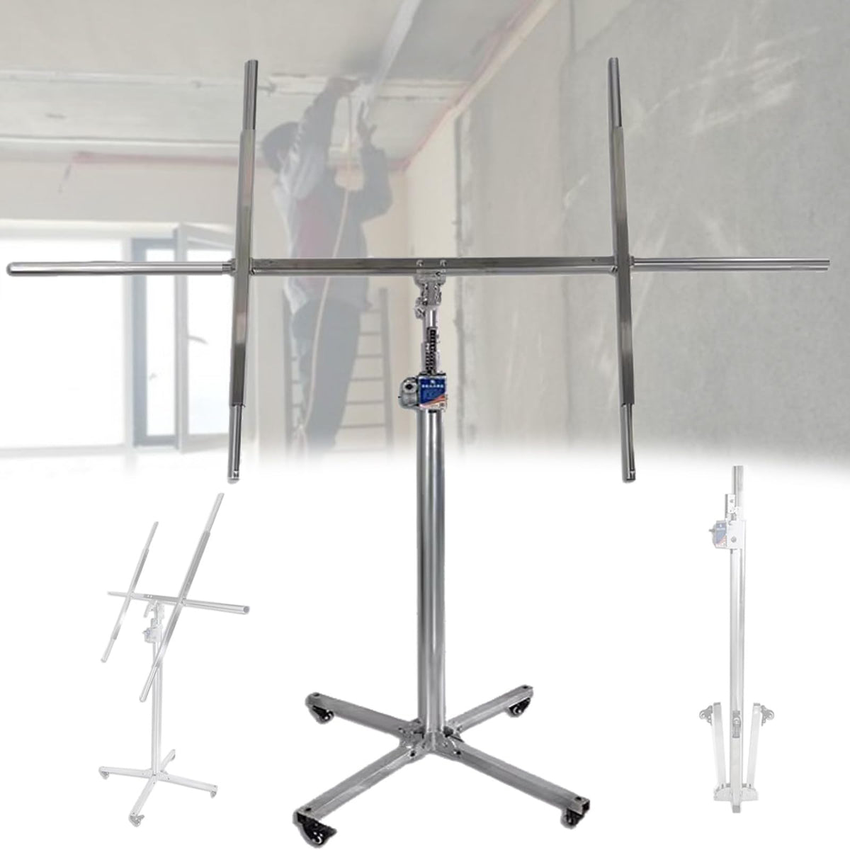 Gypsum Board Lifter, Sheet Lifter, Level Gauge, Lifting Jack Tool with Lockable Universal Wheels, Strong Load-Bearing Capacity, Suitable for Construction, Construction Sites ()
