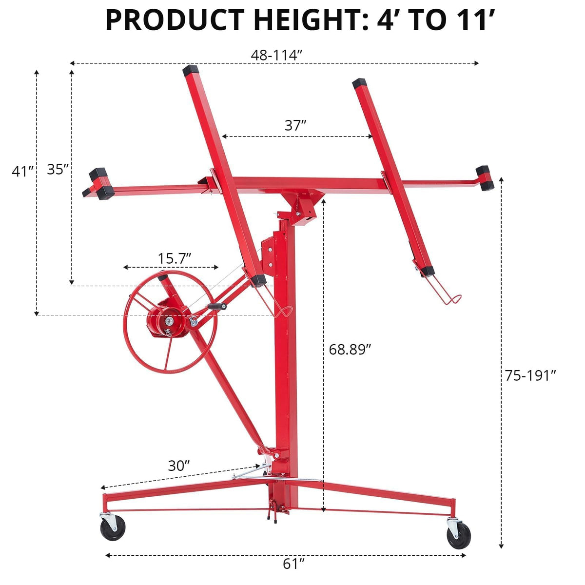 OUTLANE Drywall Hoist 11 ft, 150 LBS Capacity Panel Jack, Heavy Duty Wallboard Lifter with Adjustable Arm 4-9.5 ft & Swivel Wheels for Home Basement Renovation